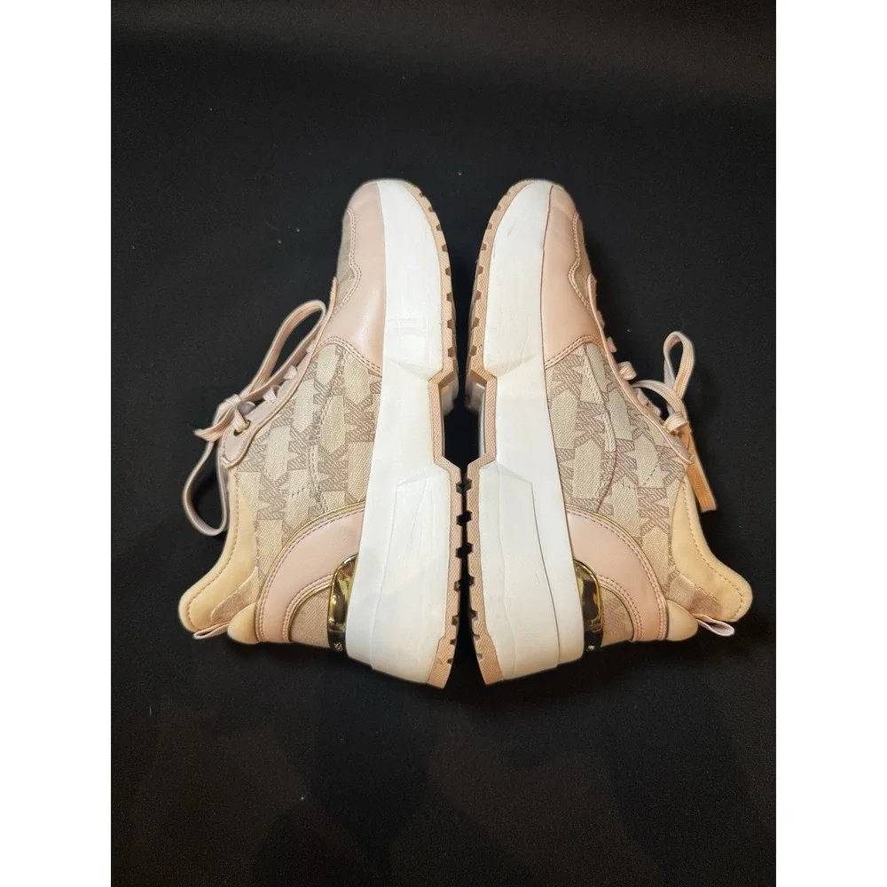 Michael Kors Muse Trainer Women's Low Top Lace Up Logo Sneakers Pink Gold Trim